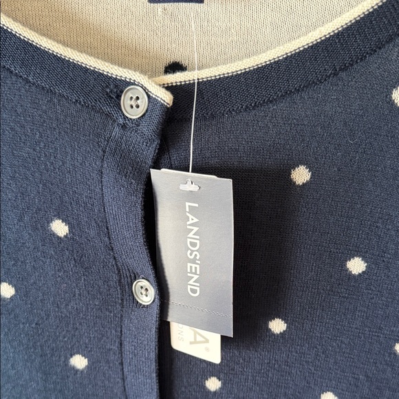 Lands' End Navy & Whit Polka Dot Womens XL 100% Supima Cotton Cardigan NWT - Picture 4 of 9